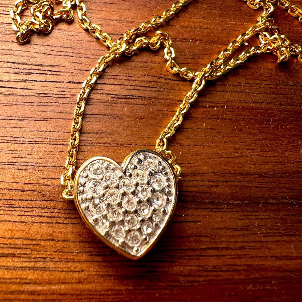 Signed Swarovski Crystal Heart Pendant; Gold Tone Lobster Claw Clasp 16" 18.5"